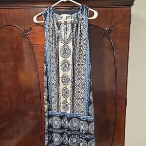 London Times Blue and Cream Patterned Dress